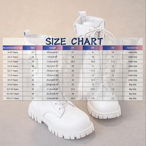Girls Lace Up Combat Boots Mid Calf Riding Boots PU Leather Side Zipper Punk Goth Lug Sole Boot 4-11 Years2