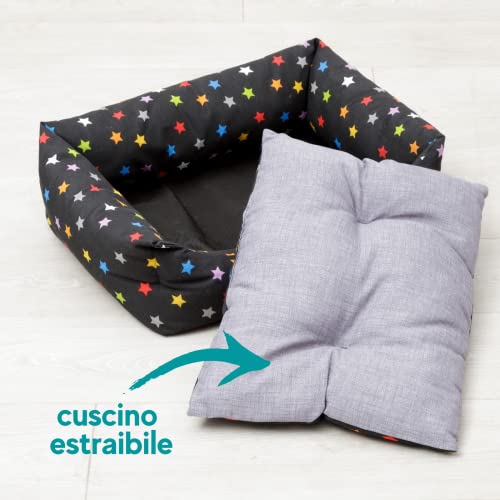 Baroni Home rektangulär Hundebett Hundekissen Hundekörbchen mit Wendekissen, 45x60 cm (S) - farbige Sterne