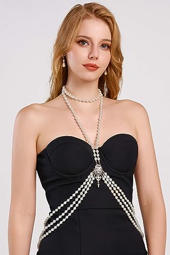 BABEYOND 1920s Pearl Body Chain for Evening Party Gatsby Imitation Pearl Chain for Flapper Costume3