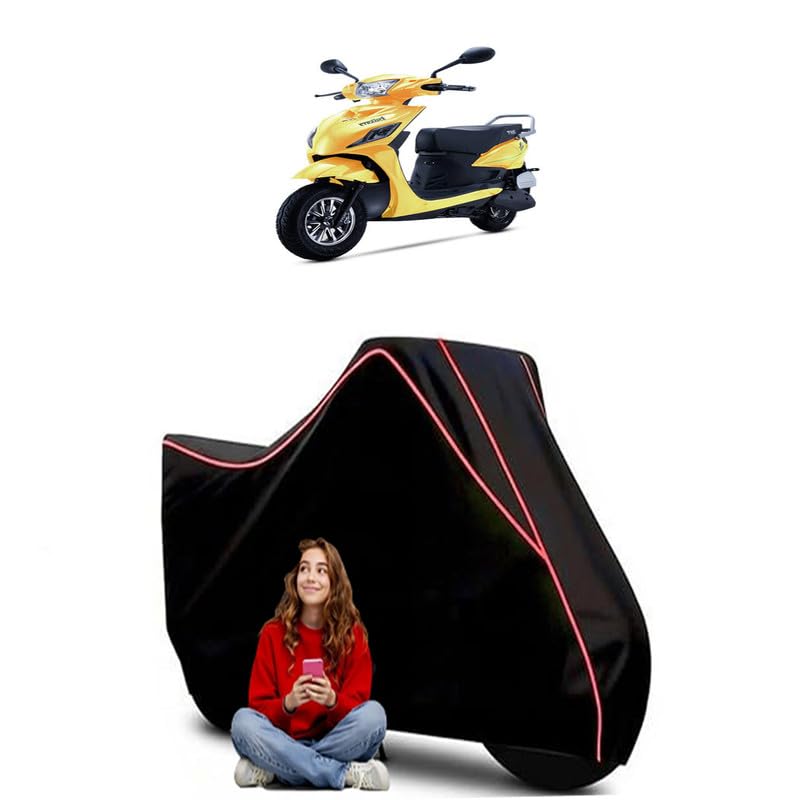 Image of ETrance Neo Plus Scooty Bike Cover Water Resistant Outdoor Use Universal Fit Scooters Motorcycles Heavy Duty UV Protection Dust Rain Scratch Resistant Elastic Bottom Black Blue Piping