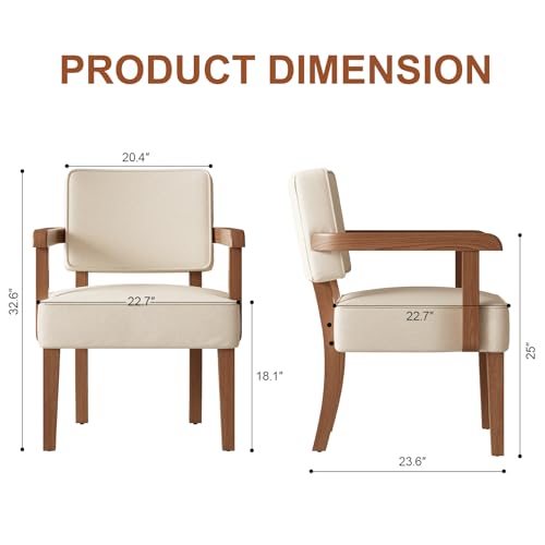 Image of Accent Chair Solid Wood Chairs, Living Room Chairs Office Guest Chair Mid-Century Modern Arm chair Brown Wooden Frame Beige Suede Comfort Soft Cushion Side Chair for Waiting Room Meeting Room