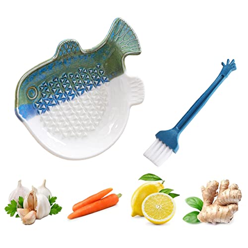 Kleine Fische knoblauchreibe Keramikreibe mit Pinsel, Keramik Ingwerreibe für Knoblauch,Ingwer,Kurkuma,Spülmaschinenfest,12 * 9 * 3cm Kleine Fische knoblauchreibe Keramikreibe mit Pinsel, Keramik Ingwerreibe für Knoblauch,Ingwer,Kurkuma,Spülmaschinenfest,12 * 9 * 3cm