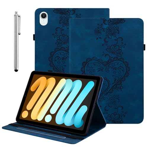 Étui pour iPad mini 7 et 6 BOLELAW en cuir synthétique bleu avec support