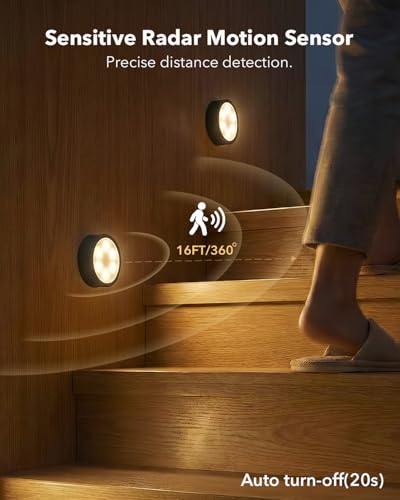 Image of 2400mAh Rechargeable Puck Lights, Motion Sensor Under Cabinet Light | RGB Color Changing, Magnetic, USB-C, Timer, Wireless Stick On Closet Lighting for Kitchen Counter, Stair, Bookshelf, Showcase