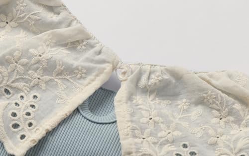 Image of LittleSpring Girls Ribbed Knit Long Sleeve Tshirt with Lace Ruffle Collar