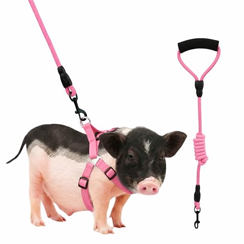 Image of Mini Pig Harness, Adjustable Small Pig Harness with Leash Infinity Style Lead and Soft Foam Handle for Small to Medium Pet Pigs Walking Training Jogging (Pink, S)