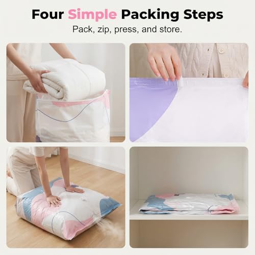 Bolsas de almacenamiento al vacío para ropa, edredones, mantas, 3 sacos de compresión resistentes, no necesita bomba, sello hermético que protege la ropa de cama del polvo y la humedad