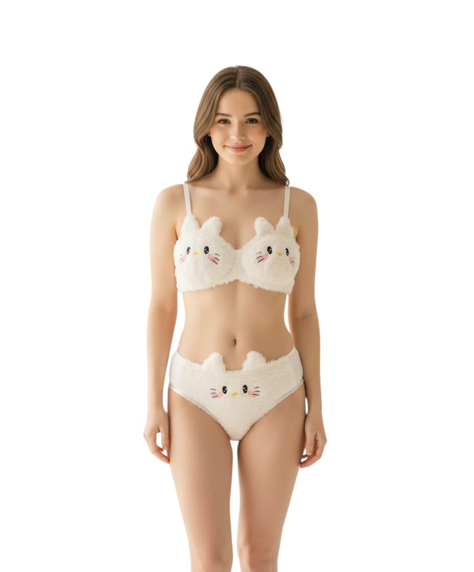 munaafi Women’s Fuzzy Lingerie Set - Cute 2-Piece Plush Faux Fur Bralette and Panty - Loungewear - Cosplay Bra Underwear Set-picture-5