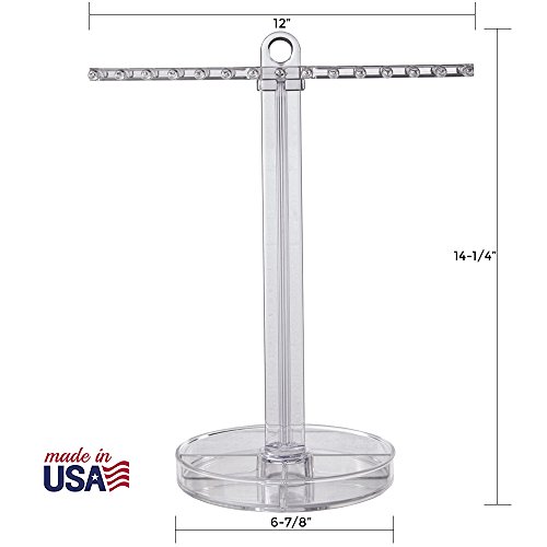 Clear Plastic Necklace Holder with 30 Individual Pegs and Divided Jewelry Tray