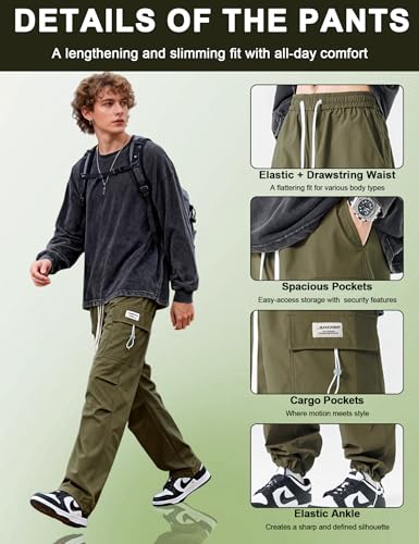 Image of Venzina Men's Techwear Casual Pants, 2-in-1 Straight Leg Waterproof Quick-Dry Joggers, Urban Functional Pants with Contrast Zipper, for Commuting Travel Workout