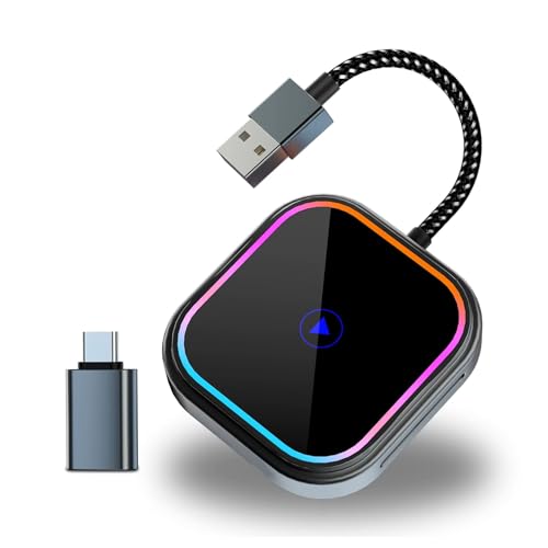 Adaptador CarPlay inalambrico Coche, Android Auto inalámbrico para Coche, Convertidor USB a Wireless con BT 5.2 y WiFi Dual 5G, Arranque automático y Baja latencia