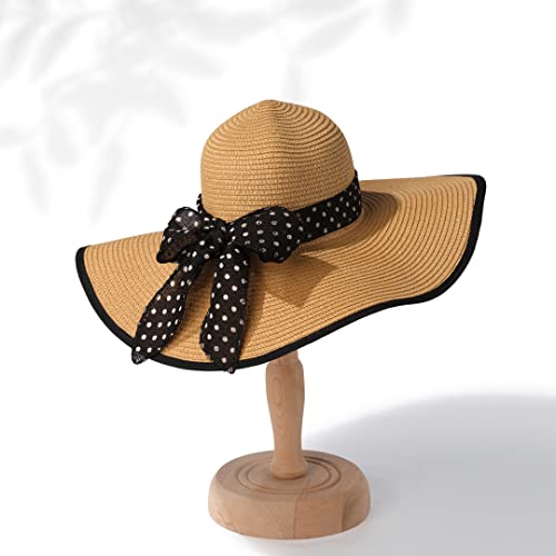 Funcredible Wide Brim Sun Hats For Women - Floppy Straw Hat With Heart Shape Glasses - Foldable Large Summer Hat - Big Roll Up Beach Cap - Upf 50+ (Multi-Khaki) #TOP3