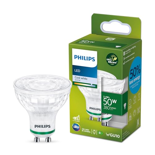 Philips Bombilla LED Clásica Tipo foco Philips Eficiente, Casquillo GU10 2.1W, 375 Lúmens, Luz Blanca Fría, 4000k, Clase Energetica A