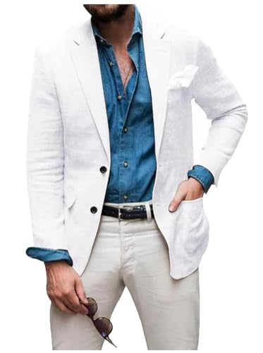 Men's Linen Blazer Slim Fit Suit Jacket Summer Casual Sports Coat for Beach Wedding Formal Party