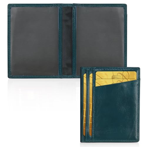 Image of Unaone Slim Minimalist Wallet - Premium Leather RFID Blocking Front Pocket Wallets with 8 Card Slots and 2 ID Window, Drak Green