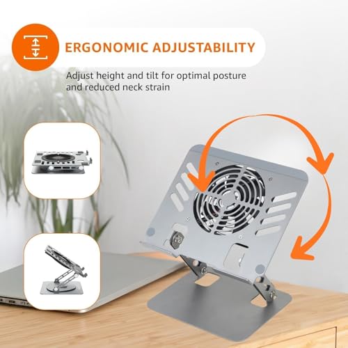 Image of Stealodeal Adjustable Laptop Stand with Cooling Fan, Foldable Aluminum Laptop Holder, Multi-Angle Ergonomic Laptop Riser for Desk, Portable Notebook Stand with USB Cooling for 10-17 Inch Laptops