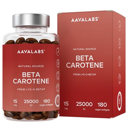 Betacaroteno [ 25 000 ui ] Vitamina A - 180 Cápsulas con Patentado Lyc-O-Beta - Con Aceite de Oliva Extra Virgen - Apoyo Natural Para el Bronceado, Ojos, Piel y Sistema Inmunológico