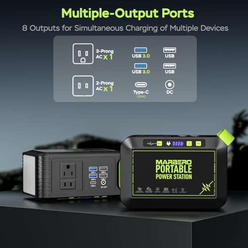 Image of MARBERO 80W Solar Powered Generator with Panels 25W Included, 88.8Wh Portable Power Station with AC Outlet 120W Peak Fast Charging 110V for Camping Outdoor Home Backup Backup RVs