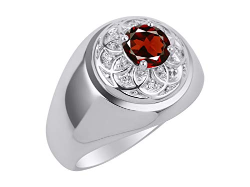 Image of Rylos Men's Designer Gypsy Ring with 7MM Round Gemstone & Diamond - Birthstone Rings in Sizes 8-13 in Sterling Silver