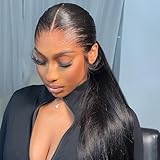 hoshee Real Full Lace Human Hair Wigs For Women 540° Full Handmade Whole Lace Wig Straight Full Lace Wigs Preplucked Hairline Free Part Natural Color Virgin Hair Ponytail 24 Inches