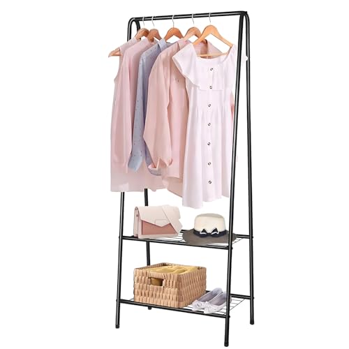 Youyijia Small Clothe Rack Heavy Duty Metal Garment Rack 60cm x 151cm Garment Rail with Shelves Coat Stand Hanging Rail (Black)