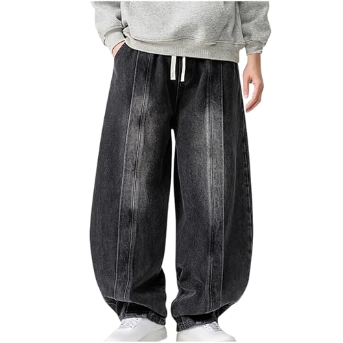 Men's Fashion Harem Pants Jeans, Classic Contrast Wash Baggy Denim Pants Drawstring Pockets Going Out Trendy Clothes
