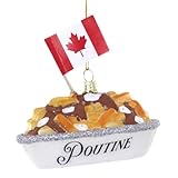 Cody Foster & Co. Poutine Christmas Ornament – Glass, Glittered Finish, 3.5" Wide, Canadian Flag Detail, Fun Food Tree Decor for Holiday Gifting & Collectors