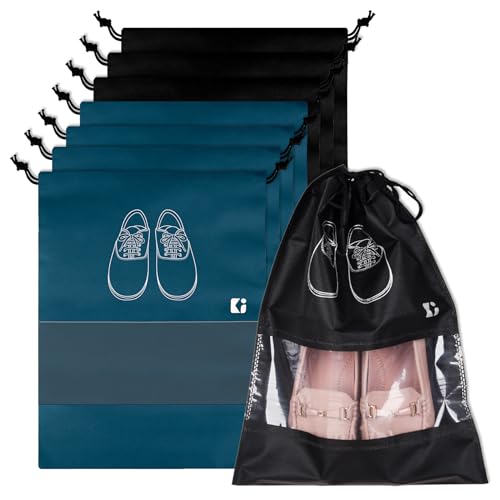 Image of Urbane Home Pack of 8 Shoe Bags | Shoe Bags for Travel | Non-Woven Shoe Storage Bags | Storage Organizers Set | Shoe Cover with Transparent Window | Shoe Dori Cover | Navy Blue & Black