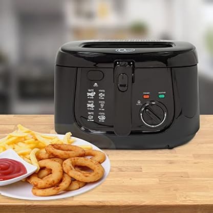 Quest Fritteuse, 2,5 l, mit abnehmbarem Deckel und großem Beobachtungsfenster, einstellbare Temperatur, ergonomischer Cool-Touch-Griff, schwarz – Bild 7