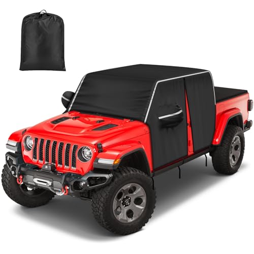 Image of Waterproof Cab Covers Fit for Gladiator JT 2019-2025, Scratchproof Inner Cotton Car Cover with Driver Door Zipper Windproof Straps All Weather UV Protection
