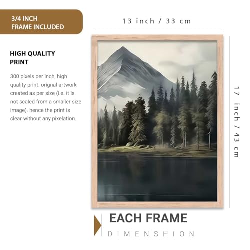 Image of kotart Big Aesthetic Mountains View Wall Art Paintings | River View Framed Painting | Nature Art Vastu Frames for Living Room Bedroom Wall Decor Set Of 3 (13X17 inch)