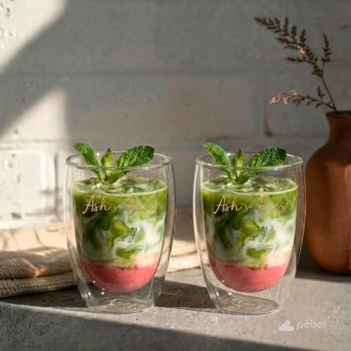 Image of PEBELLIFEWARE Bistro Style Double Wall Glass Coffee Mugs (Set of 2) - Premium Borosilicate Clear Drinking Glasses 350ml for Latte, Coffee, Cold Brew - Heat Resistant, Dishwasher Safe