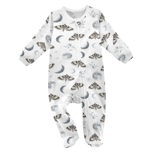 Emelivor Dreamy Butterfly Moons White Unisex Baby Newborn One-Piece Pajamas Cotton Infant Footed Pjs for Girls Boys Kids