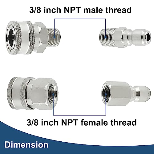 Raincovo Pressure Washer Quick Connect 3/8 Inch, Pressure Washer Fittings, Stainless Steel Adapter Set, Female and Male Thread, 8 Pieces