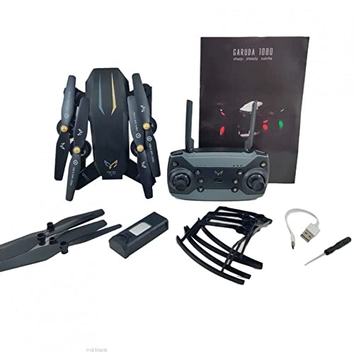 Image of Garuda Drone, HD 1080P+720P Dual Camera, Foldable, 30 Min Flight Time, Black, Wi-Fi, Remote & App Control, Auto Hover, 360 Flip, Headless Mode.