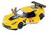 Chevy Corvette C7 Race Car #3, Yellow w/ Decals - Kinsmart 5397D - 1/36 Scale Diecast Model Toy Car (Brand New but NO BOX)