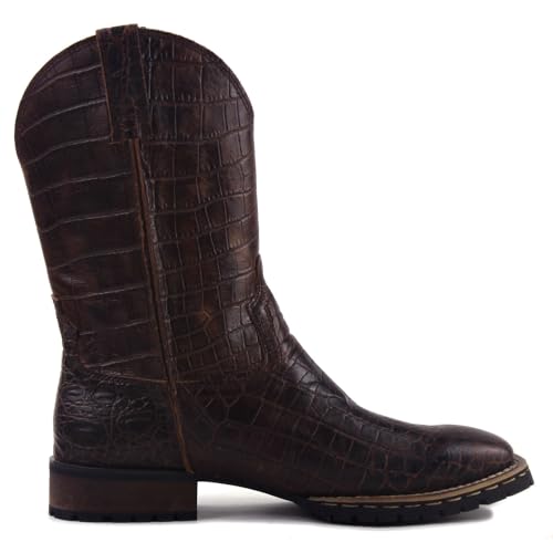 Image of OSSTONE Cowboy Boots for Men Designer Fashion Zipper-up Leather Moto Chukka western Boots Casual Shoes OS-5008-H10-A-US