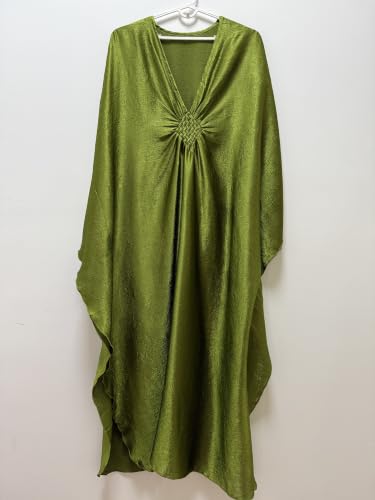 Image of RanRui Caftans for Women Solid Color Chiffon Plus Size Kaftan Dresses Beach Cover Up V Neck Batwing Sleeve Caftans Loungewear