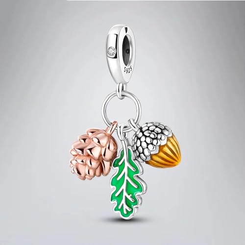 Autumn Pinecone Charm, Oak Leaf Charm, 925 Sterling Silver, Gift For Women, Friends, Family, Compatible To Pandora3