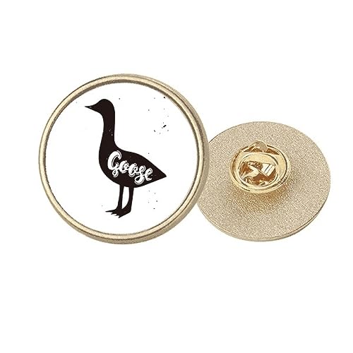 Broche ronde oie noire et blanche en métal doré taille M