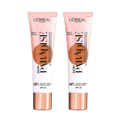 2 x L'Oreal Paris Skin Paradise Tinted Water Moisturiser Spf 20 30ml - 01 Deep