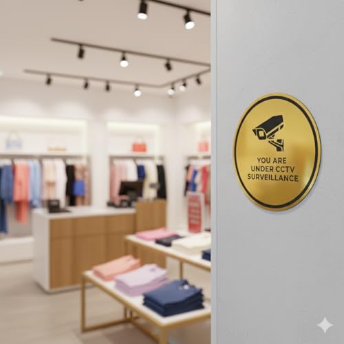 Image of Premium Burshed Golden Black 6 inch CCTV Acrylic Sign Board For Glass Doors For Office, Stores, Cafe, Hotel, Restaurant, Business & Shop, Self-Adhesive