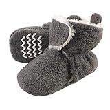 Hudson Baby Unisex Baby Cozy Fleece and Faux Sherpa Booties, CHARCOAL, 0-6 Months