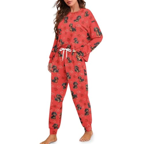 Image of Women's 2 Piece Printed Pajama Set Long Sleeve Sleepwear Set with Long Pants Casual Lounge Sets with Pocket