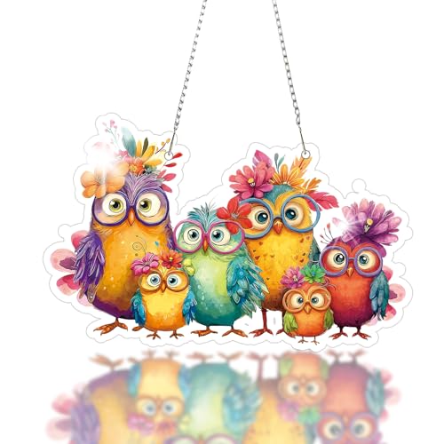 Roneenz Diamond Painting Kits Hanging Pendant, Owls Hanging Diamonds Art kit for Adults, Special Shaped DIY 5D Art Window Decor, Home Garden Room Decor Gifts for Women and Girls
