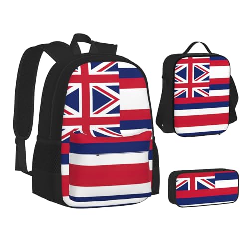 nanger Hawaii Flag Print 3-Piece Set Backpack, Lunch Bag And Pencil Case, For Travel, College, And Daily Use2