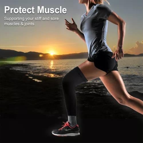 Image of Compression Leg Sleeves for Sports | Cycling, Running, Basketball | Full Length | 4 Pieces | Enhanced Performance & Recovery | Breathable & Comfortable Fit | White