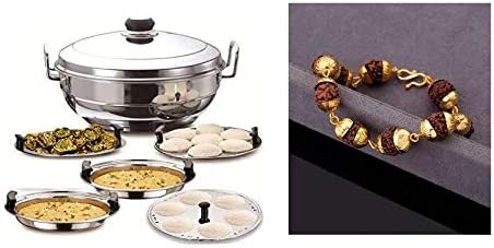 fairdeal Stainless Steel Idli Cooker Maker Multi Kadhai Induction Bottom Cookware Set Idli Dhokla Maker Steamer Multi Karahi Set Rudraksha Bracelet