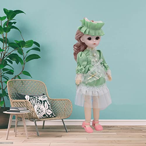 Image of Tickles Set Movable Jointed Cute Girl Brown Eyes Fashionable Doll Green Frock for Kids Girls (Size: 30 cm Color: Green & White)