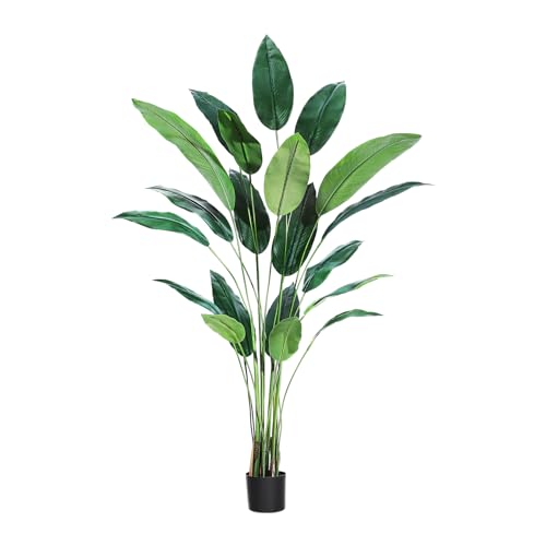 Artificial Bird of Paradise Plant 7FT(84in) Fake Palm Tree for Indoor Outdoor Modern Decor Faux Plants for Home Office Perfect Housewarming Gift with 20 Trunks Faux Leaves 2 Pack